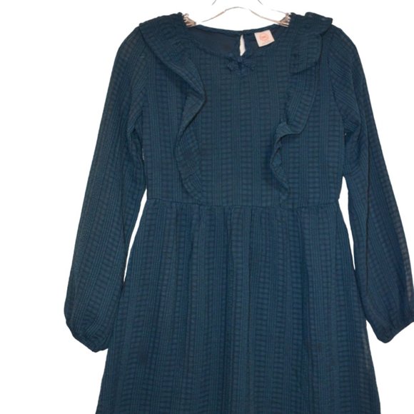 Wonder Nation Girls' Dress Dark Green Lining Ruffles Front Long Sleeves L(10-12) - Picture 1 of 8